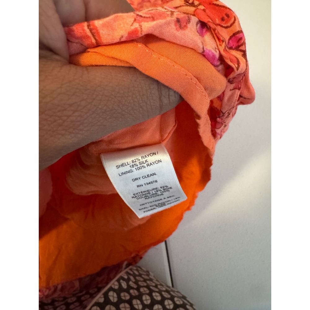Vineyard Vines Pink Orange Floral Silk Blend Ruffle Shift Dress Medium AA - Picture 4 of 7